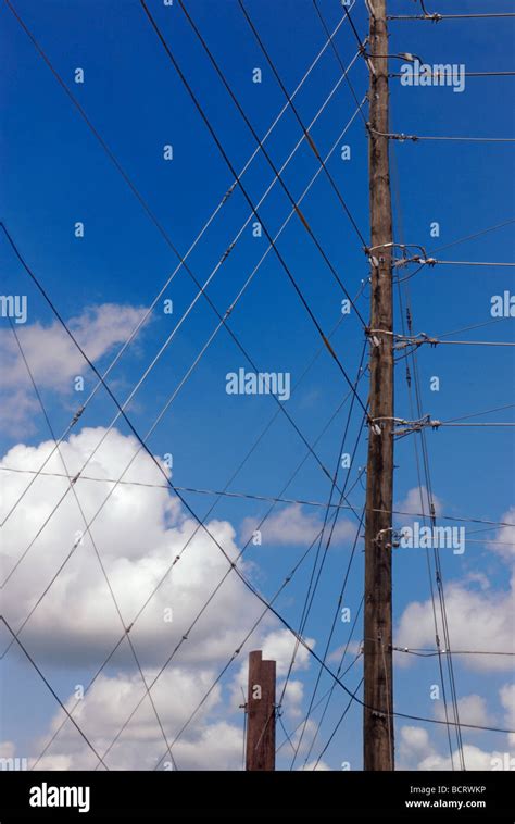 Power Lines And Guy Wires On A Utility Pole Stock Photo Alamy