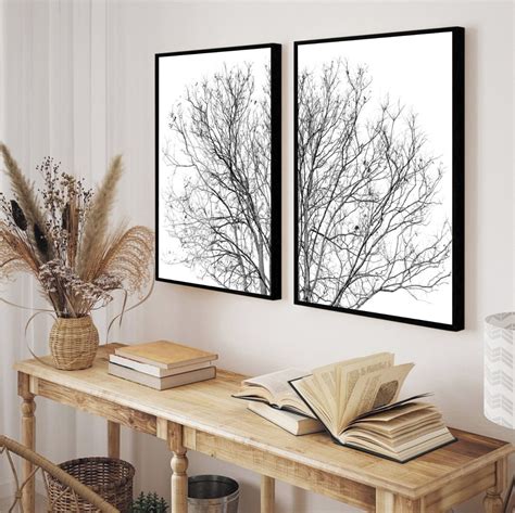 Quadro Decorativo Árvore Preto E Branco Galhos Secos 2 Peças