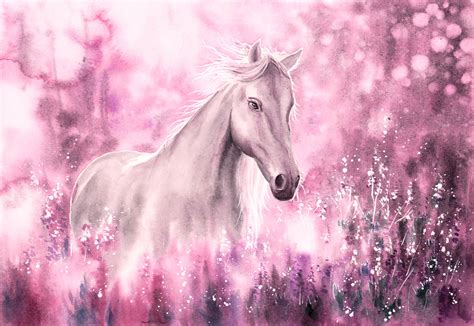 White Horse And Pink Flowers Art Print 100 Australian Made Bella Home