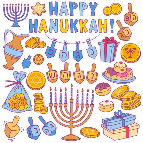 1 200 Cartoon Of The Jewish Holiday Hanukkah Symbols Stock Illustrations Royalty Free Vector