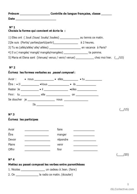 66 Passé Composé Français Fle Fiches Pedagogiques Pdf And Doc