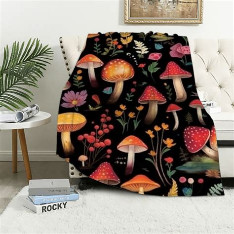 Aristuring Mushroom Blanket Soft Flannel Lightweight Mushrooms Throw