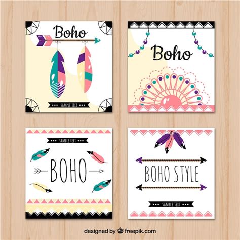 Colecci N De Tarjetas Boho Con Elementos Hippie Vector Gratis