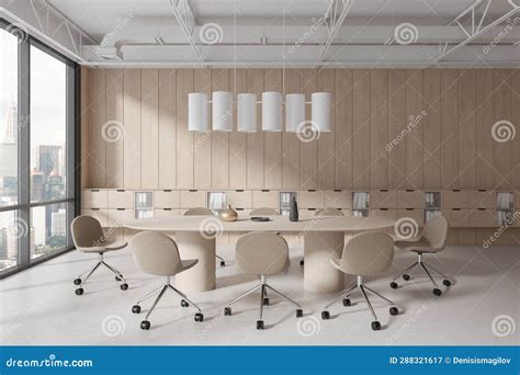 Salle De Bureau En Bois Intérieur Avec Table De Réunion Et étagères