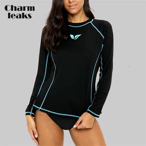 Charmleaks Women Rash Guard Long Sleeve Quick Drying Rashguard Surf Top Running Biking Shirts