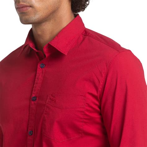 Men Red Slim Fit Solid Cotton Blend Full Sleeve Shirts Myraymond