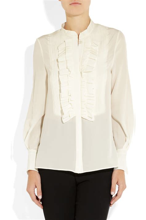 Chloé Ruffled Silk Crepe De Chine Blouse in White Lyst