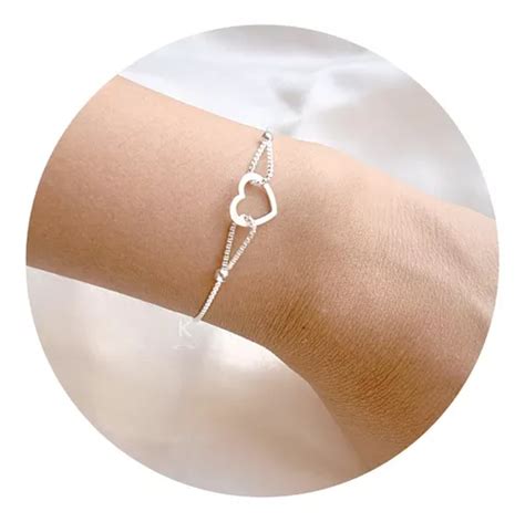 Pulsera De Mujer Plata Brazalete Coraz N Mujer Novia Cuotas Sin Inter S