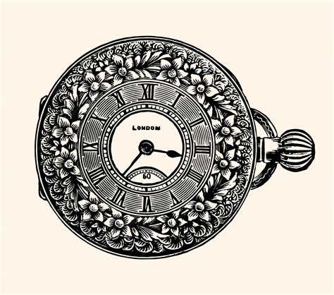 Relogio De Bolso Desenho - Um desenho de um relógio de bolso com algarismos romanos e as mãos ...