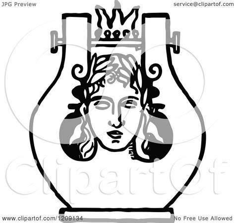 Clipart Of A Vintage Black And White Face Lyre Design Royalty Free