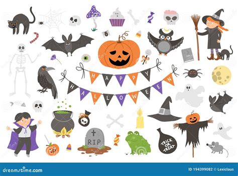 Big Set Of Vector Halloween Elements Traditional Samhain Party Clipart