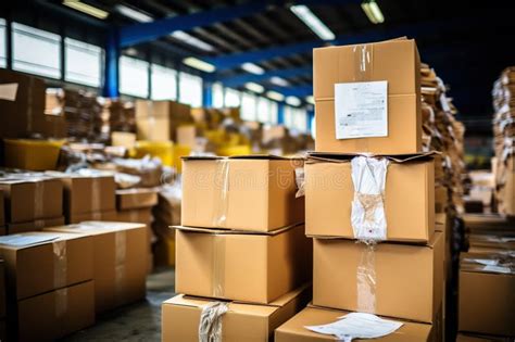 Large Warehouse With Piles Of Cardboard Boxes And Papers Waste Paper