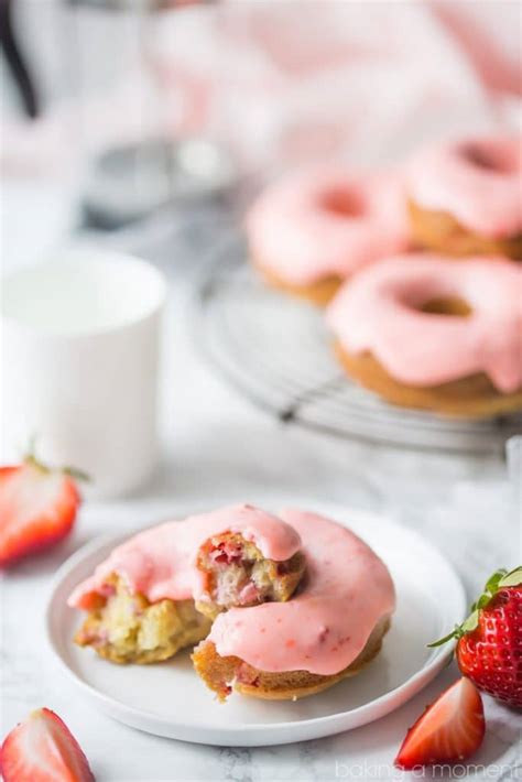 Baked Strawberry Donuts Fresh Sweet Breakfast Treat Baking A Moment