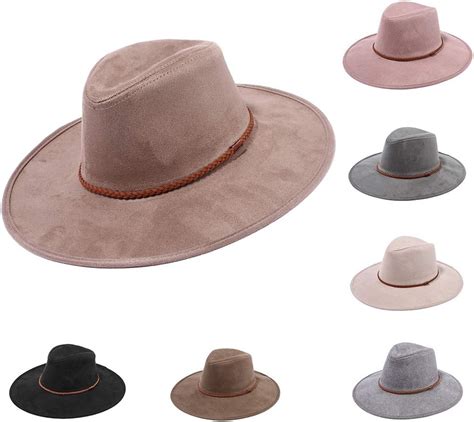 Aju Men And Women Vegan Suede Wide Brim Hat Fedora Panama Trilby Hat With