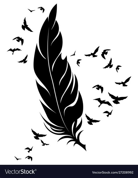 Feather And Birds Black White Royalty Free Vector Image