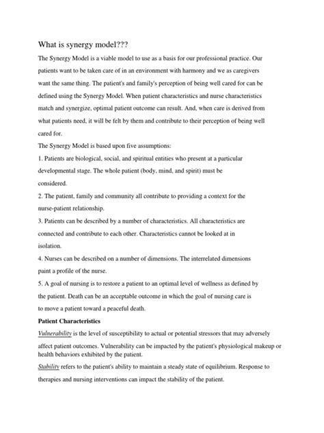 What Is Synergy Model Patient Characteristics Pdf Nursing