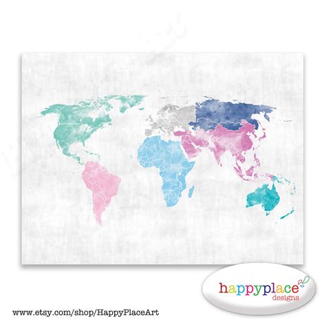 Pretty Pink World Map Wall Art Poster With Personalise Option. - Etsy