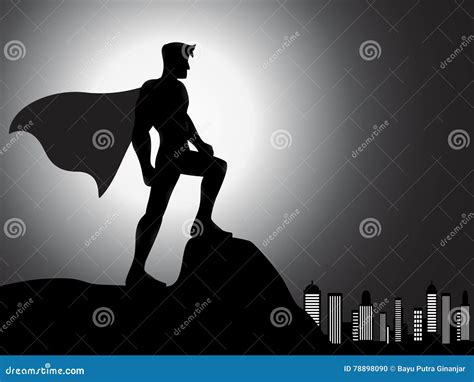 Silhouette Superhero In The City Stock Vector Illustration Of
