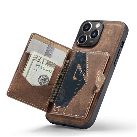 Jeehood Retro Magnetic Detachable Leather Phone Case For Iphone 14 Pro Max Brown