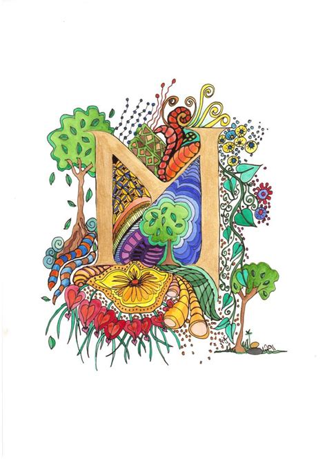 M Letter Zentangle Illuminated Letters Alphabet Art Art