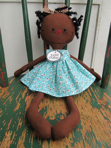 Cloth Rag Doll African American Handmade Olivia In Aqua Etsy Dolls