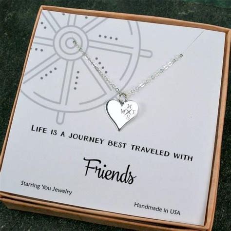 Gifts For Friends Heart Compass Necklace Sterling Silver Unique