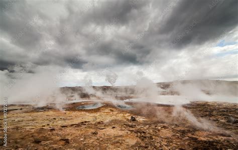 Active geothermal area located at Reykjanes peninsula in Iceland. Stock ...