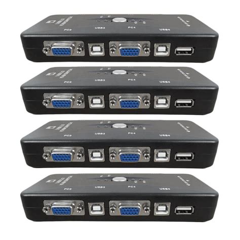 KVM 41UA 4 Port Hub USB 2.0 KVM VGA/SVGA Switch Box Adapter Connects ...