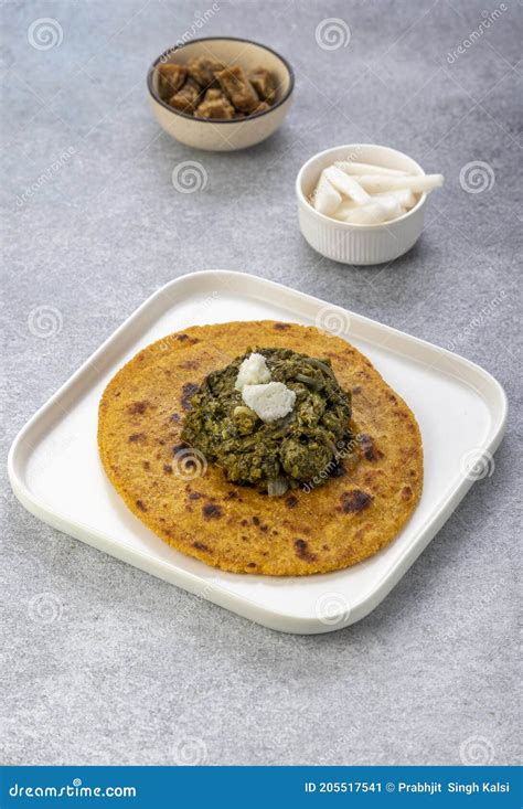 Cornmeal Breads And Mustard Leaves Curry Famous Indian Food Specially Prepared In Winters