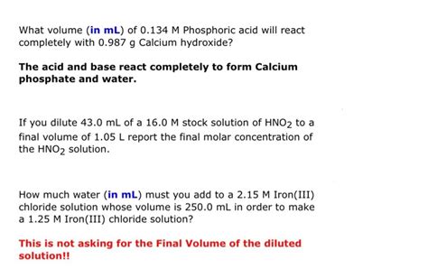 Solved What Volume In Ml Of M Phosphoric Acid Will Chegg