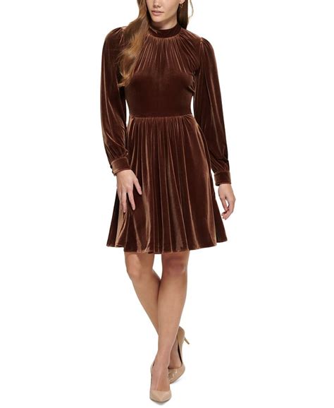 Calvin Klein Velvet Mock Neck Fit And Flare Dress Macys