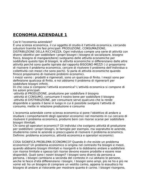 Economia Aziendale 1 esami ECONOMIA AZIENDALE 1 Cosè leconomia