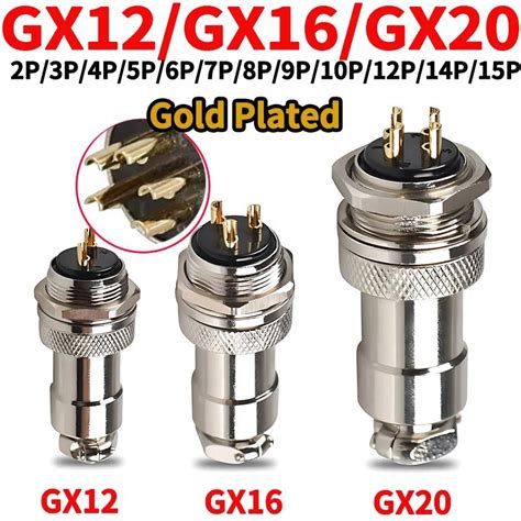 5 20 100Set Gold Plated GX12 GX16 GX20 2 3 4 5 6 7 8 9