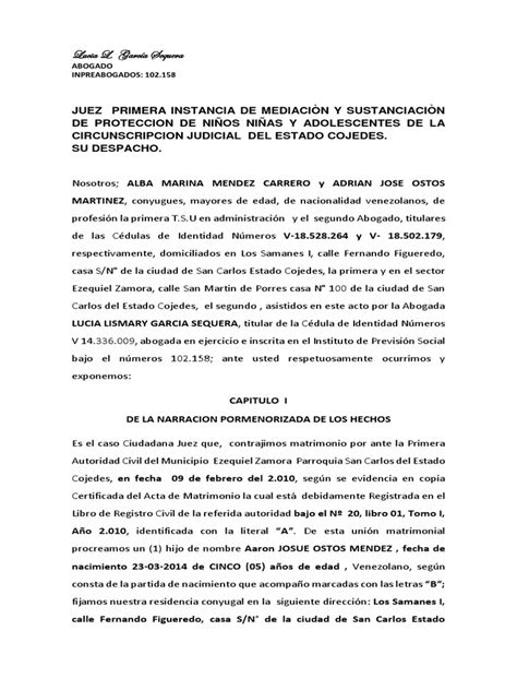 Solicitud De Divorcio Por Mutuo Acuerdo Y Pronunciamientos Sobre La