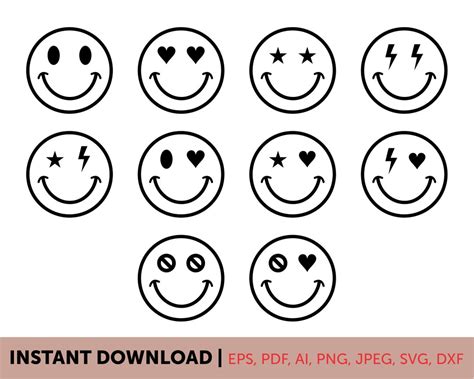 Smiley Face Svg Bundle Happyface Svg Emoji Expression Svg Groovy