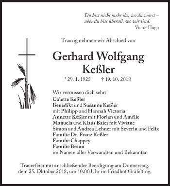 Traueranzeigen von Gerhard Wolfgang Keßler SZ Gedenken de