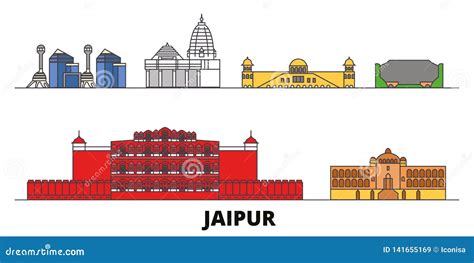 India Jaipur Architecture Urban Skyline With Landmarks Vector