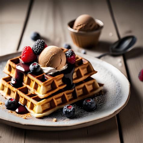 Premium Ai Image Waffle Icecream Dessert