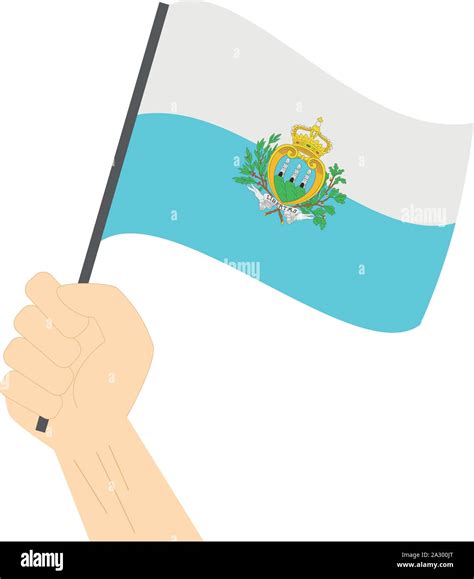 Hand Holding And Raising The National Flag Of San Marino Stock Vector