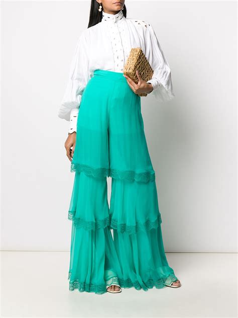 Alberta Ferretti Lace Inserts Tiered Palazzo Pants Farfetch