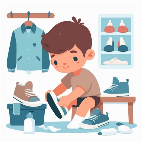 Vector De Niños Que Se Ponen Zapatos Vector Premium Generado Con Ia
