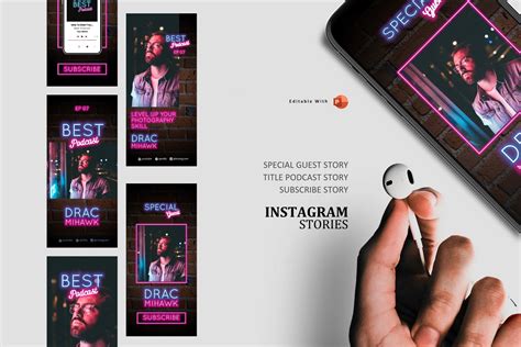 Podcast Template Neon Style Insta Social Media Templates Creative