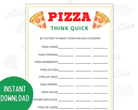 Think Quick Pizza Game Pizza Games Pizza Themed Games National Pizza