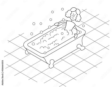 Beauty Day For A Lady Cartoon Stick Figure Taking A Relaxing Bath In A