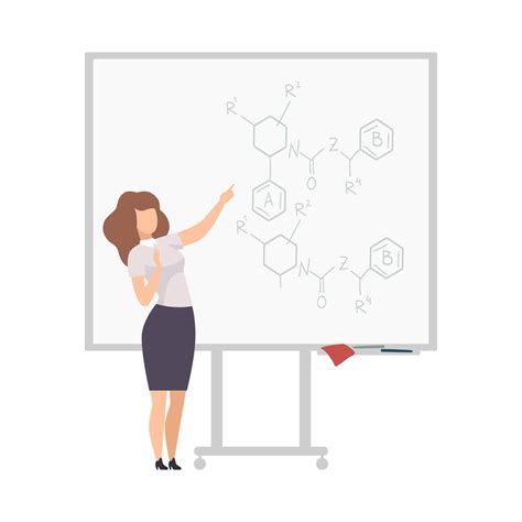 Woman explains chemical compounds on the blackboard illustration