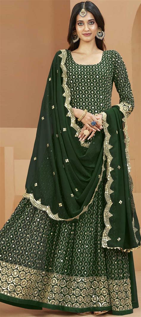 Festive Reception Green Color Faux Georgette Fabric Salwar Kameez