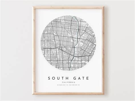 South Gate Map Print South Gate Map Poster City Wall Art Ca Road Map