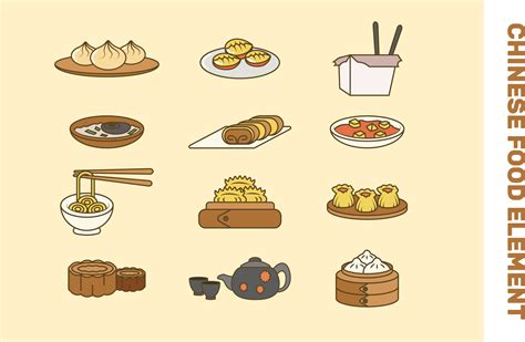 Chinese food cute vector illustration set 38882260 Vector Art at Vecteezy