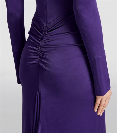 Womens Victoria Beckham Purple Gathered Long Sleeve Midi Dress Harrods Uk