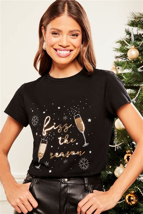 Buy Lipsy Black Christmas Round Neck T Shirt From The Next Uk Online Shop